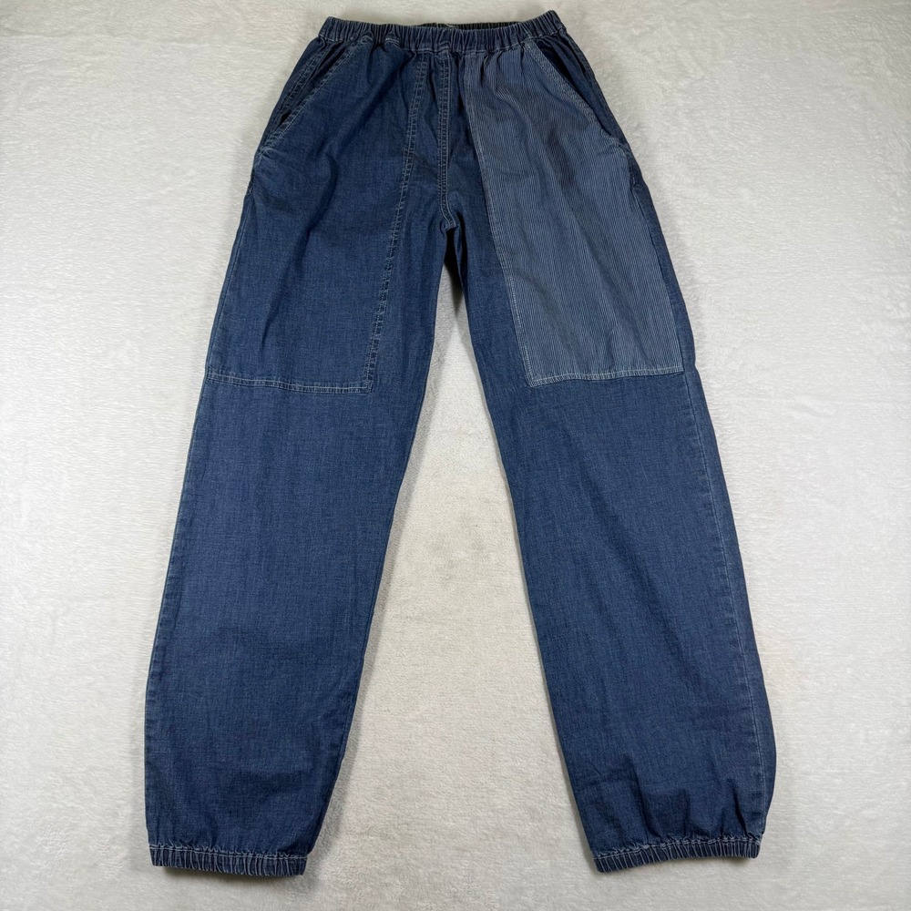 Alembika Blue Denim Patchwork Striped Harem Jogger Pants Womens XS Israel